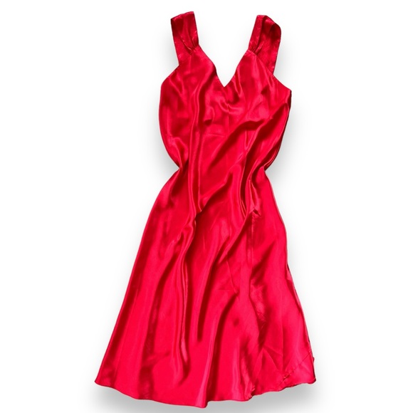 Go Softly Red Satin Long Slip Dress Size Small - Picture 1 of 11